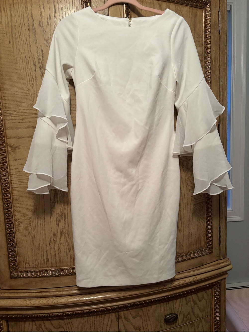 Calvin Klein White Ruffle-Sleeve Dress